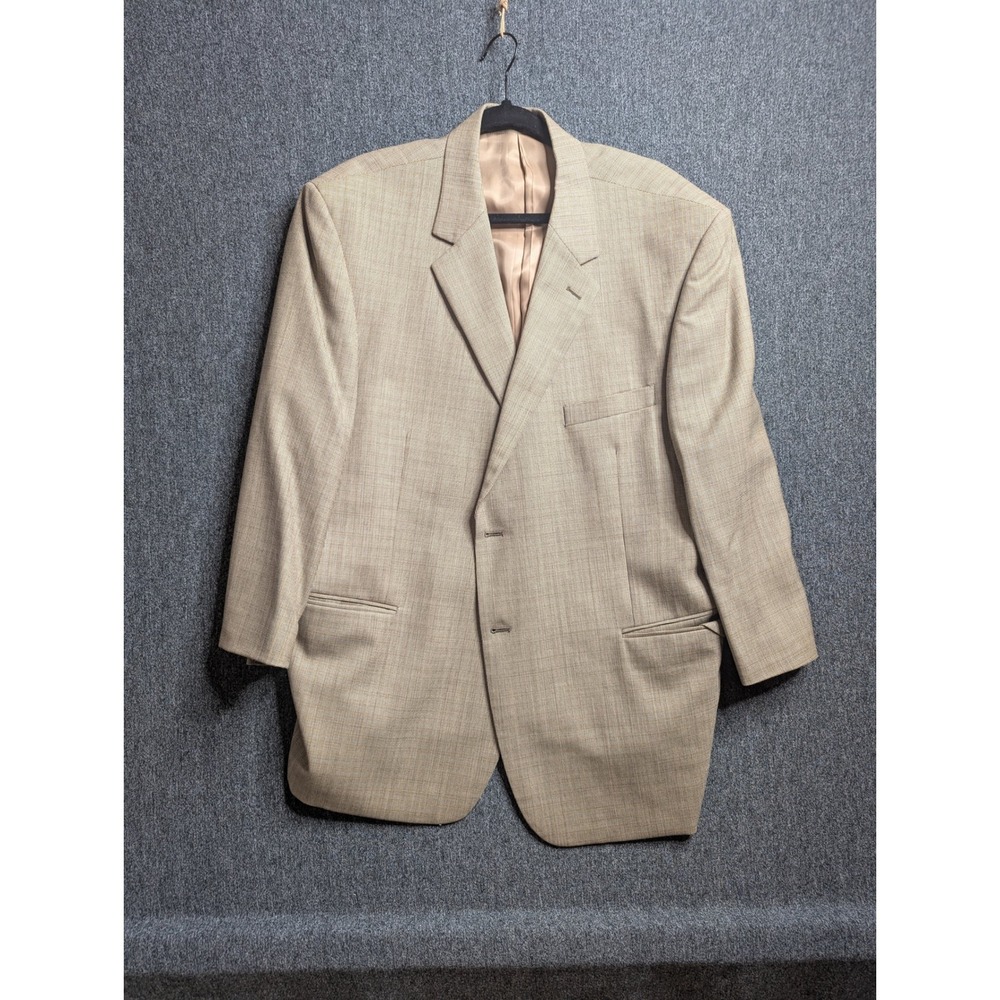 Andrew Fezza Mens 48S Worsted Wool Blazer Tan Blue Micro Check Sport Coat Cato